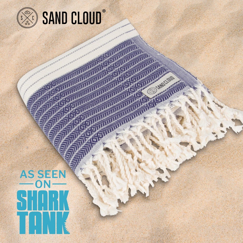 Sand Cloud Turkish Beach Towel - Sand Free - Fast Drying -100% Certified Organic Turkish Cotton Yarn - Great for Beach Bath or as a Blanket - As Seen on Shark Tank - Letoon (Navy) - Image 2